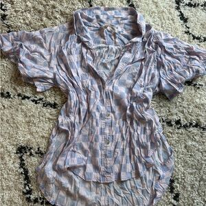Free People Pink and Blue Checkered Button-Down Top